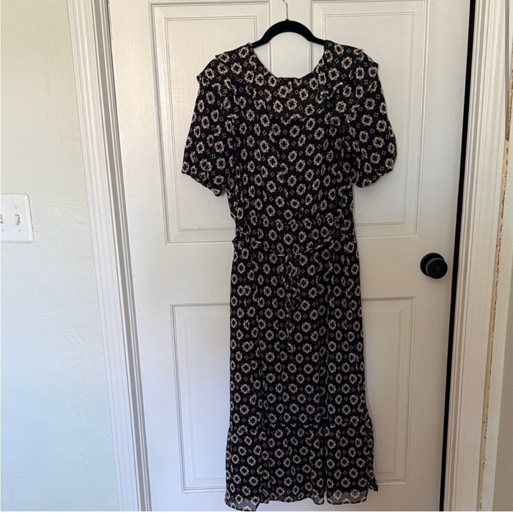 LOFT Black Midi Dress with Cream Floral Print - Picture 4 of 4